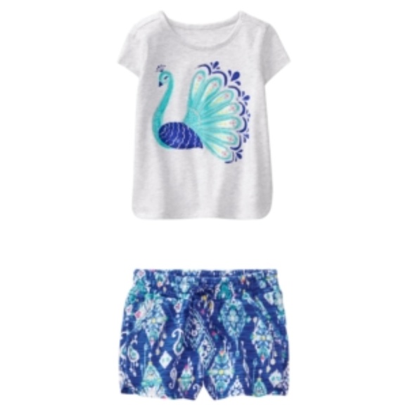 Gymboree Other - 🦚SOLD🦚True Blue" Peacock Tee & Ikat Blue Shorts